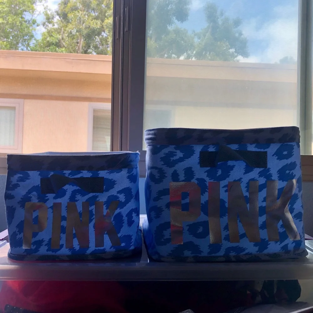 Victoria’s Secret VS PINK Blue Cheetah Print Silver Rare Display Storage Bins